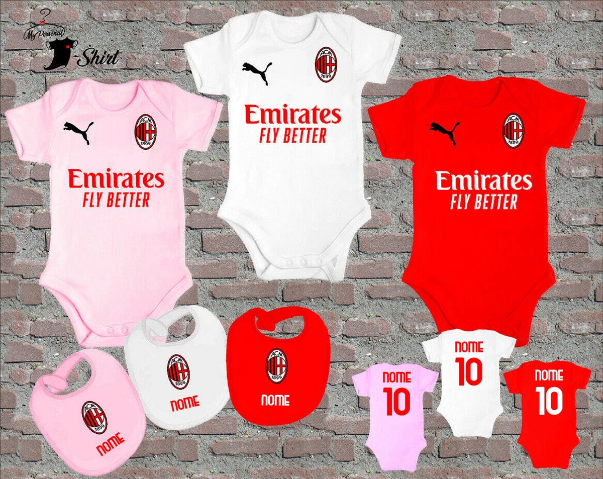 COORDINATO BODY BAVAGLINO NEONATO MILAN PERSONALIZZATO CON NOME 3 COLORI