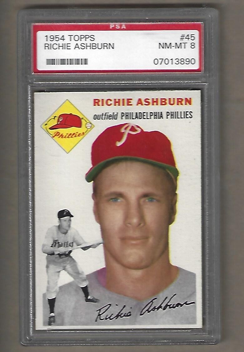 1954  TOPPS  RICHIE  ASHBURN  #  45      PSA  8