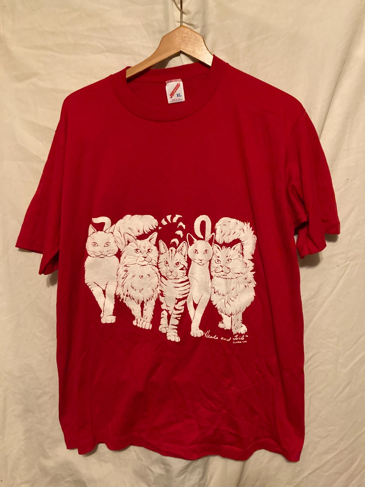 Vintage Heads and Tails Linda Lori Cat Shirt Xl red … Gem