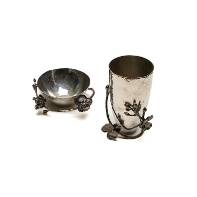 Michael Aram Black Orchid Nut Dish Bowl and Glass Set