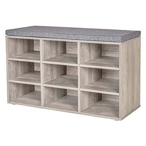 9 Cubby Greige Shoe Bench Organizer for Entryway Storage-image