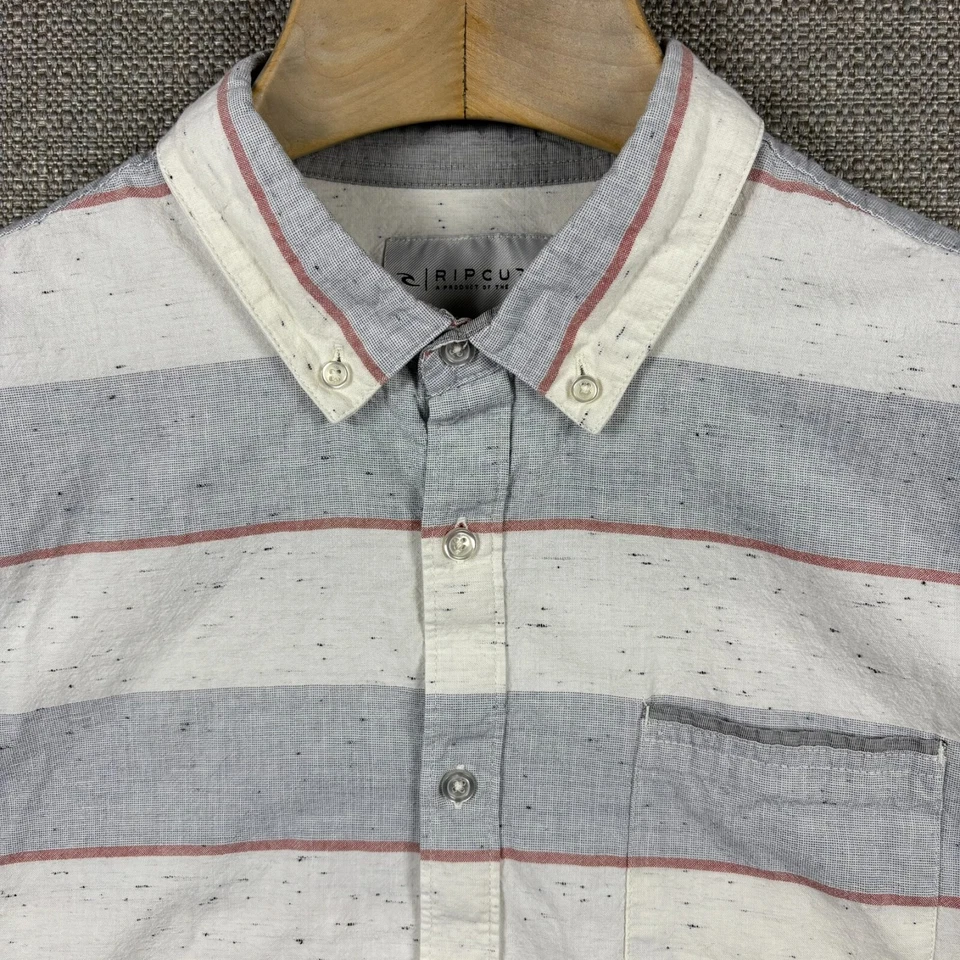 Rip Curl Men's Shirt L Short Sleeve White Gray Red Striped Standard Fit Pocket - Image 3 of 4
