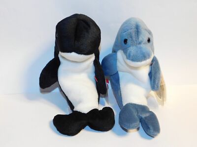 ty BEANIE Babies Collection: 1996 WAVES + ECHO / Orca + Delphin / unbespielt