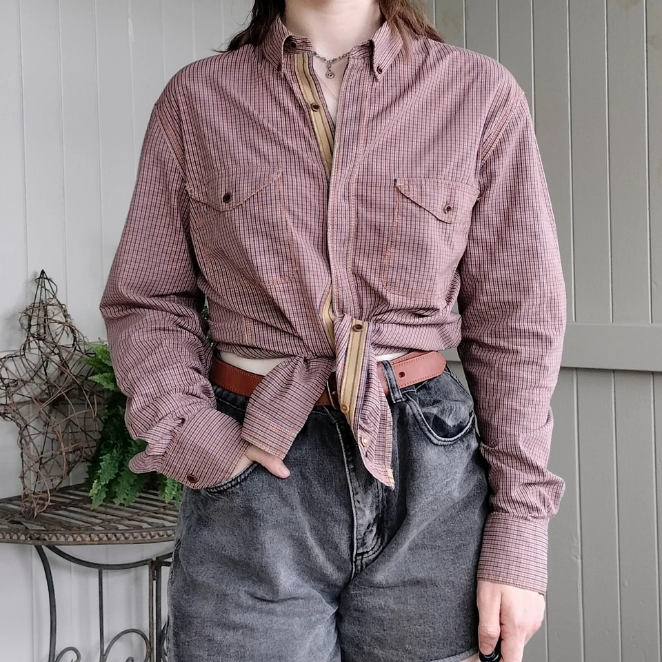 Camisa informal a cuadros naranja manga larga French Connection para hombre con botones talla S Foto 3 de 4