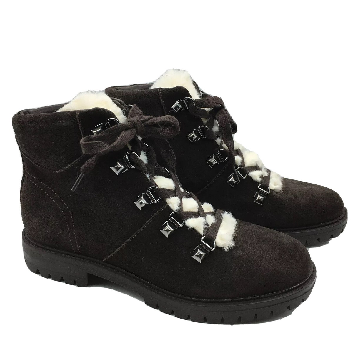 Marc Fisher Womens Hobson Brown Suede Hiker Booties Boots Faux Fur