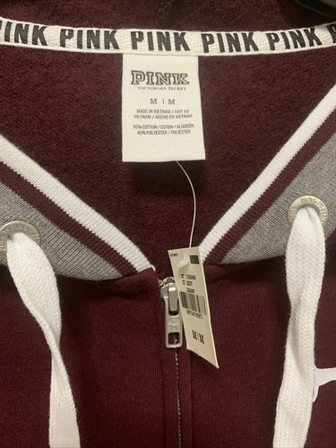 NWT Victoria's Secret PINK Maroon White Grey Full Zip Hoodie M (09/15; CC 2Z3Y) - 第 3/23 張圖片