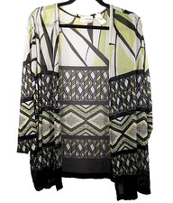 Alfred Dunner Sweater Cardigan Green Geometric 3/4 Sleeve Open Knit Stretch 3X