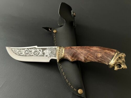 CUSTOM HANDMADE KNIFE MAPLE CUP HUNTING ROYAL LION + LEATHER SHEATH #2 - Picture 4 of 6