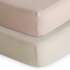 New Mushie Extra Soft Muslin Crib Sheet in Blush/Fog 28 x 52 - 2 Pack