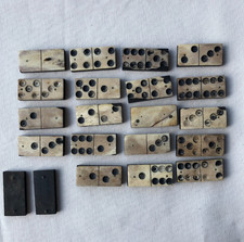 Antique Bone  Ebony Wood Dominos 19 Dominos Late 19th Century