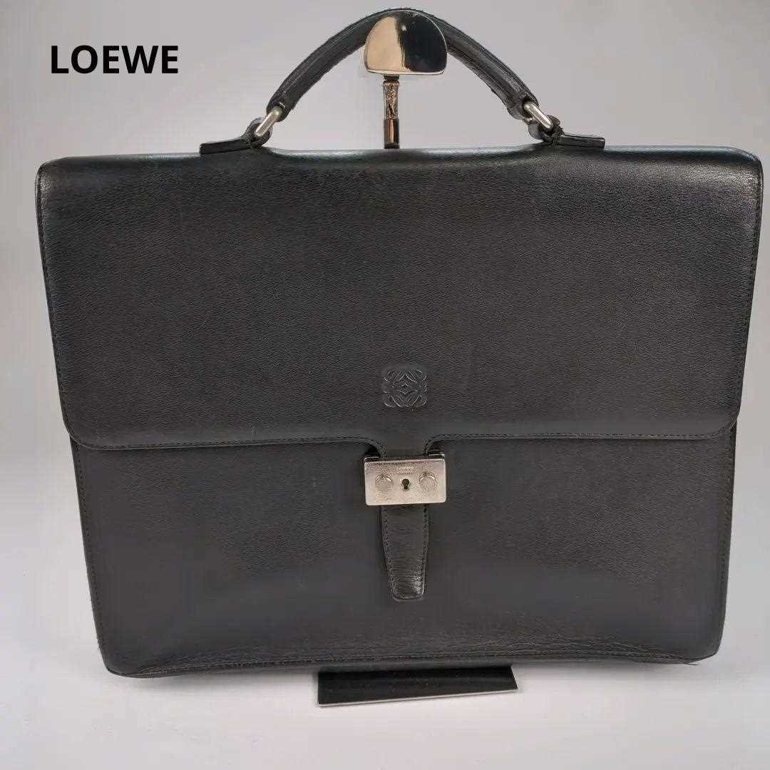 LOEWE Business Bag Medium A4 Logo Leather Black Men's USED
