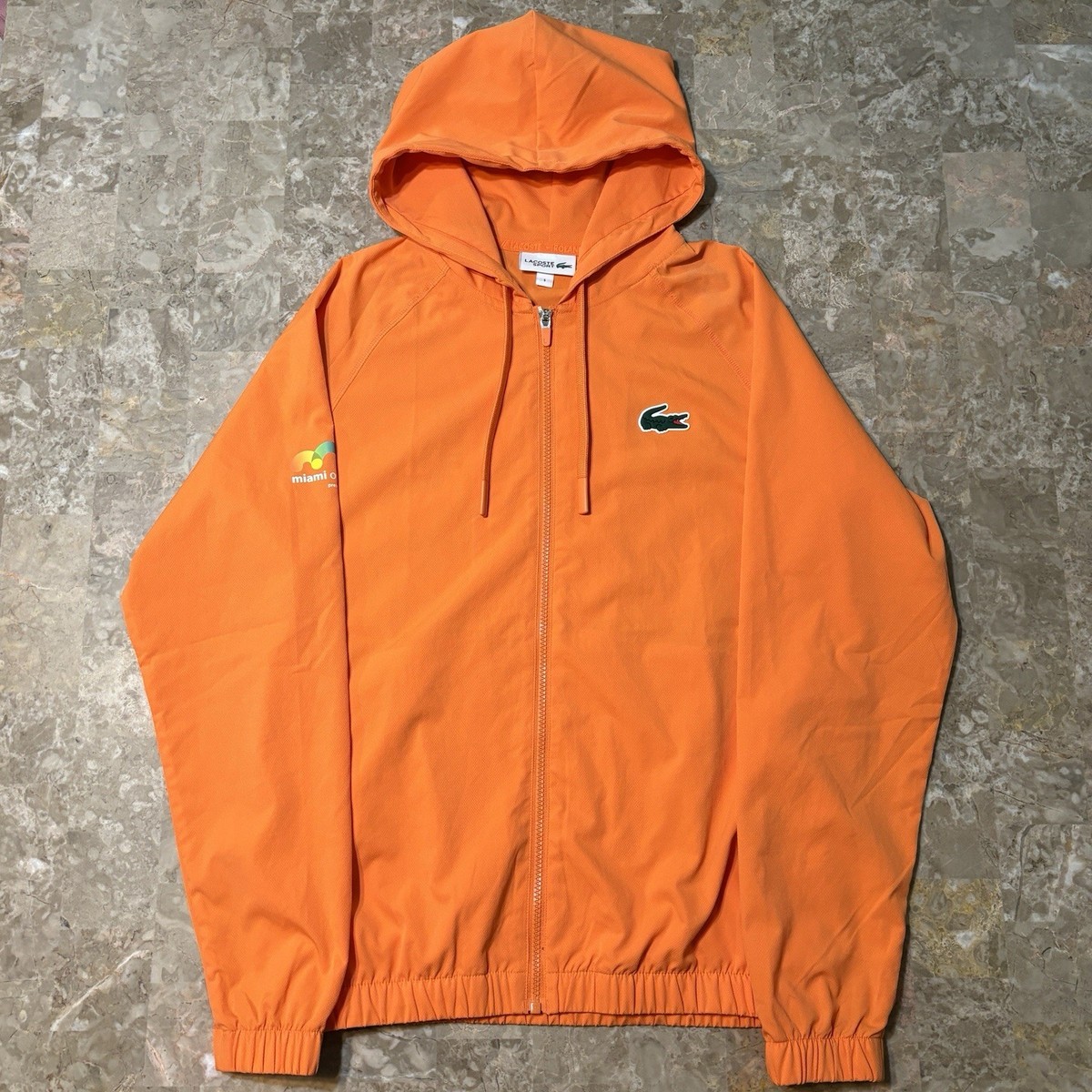LACOSTE ウィンドウ　アノラックパーカー ゴルフ オレンジ Lacoste Jacket Mens Small Orange Miami Open Roland Garros Full Zip