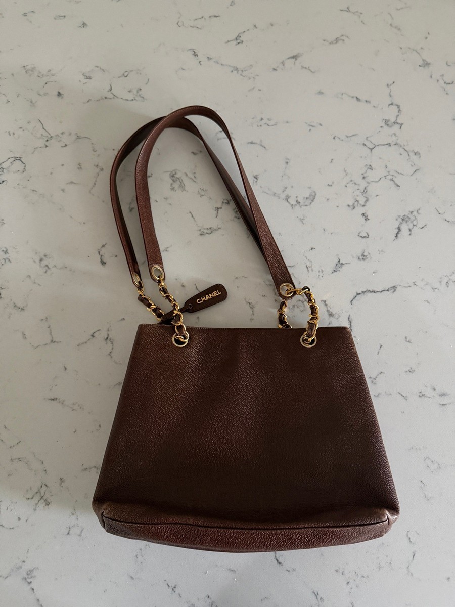 Chanel Leather Shoulder Bag Brown Vintage Coco Mark Good Chocolate