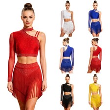 US Women Sets Themed Party Dancewear Skirt Outfits Asymmetrical Shoulder Costume