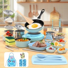 Kids Cooking Set Real Mini Tools Stove Burner Knife Blue Educational Toy 8-12