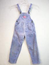 1980s Osh Kosh B'Gosh Overalls Girls 6X Blue Corduroy Pink Floral Print USA