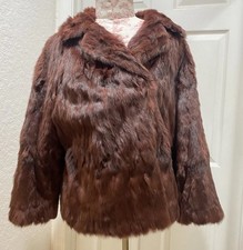Vintage 60s 70s Fur Coat Women s M Burgundy Brown Lined Bespoke Hook Closure