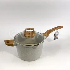 Natural Elements Woodstone 8” 4-QT Tall Saucepan Stockpot Casserole With Lid New