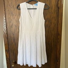 Draper James White Eyelet V Neck Mini Dress Preppy Coastal Linen