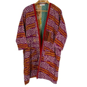 Kimono Giacca Invernale Patchwork Vintage Fatto A Mano - Stile Indiano Kantha - Taglia Unica Donna - Foto 2