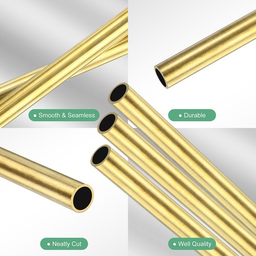 3-Pack Brass Round Tube, 8mm OD 1mm Thick 300mm Length Straight Pipe Tubing - Picture 2 of 7