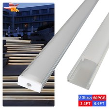U-Channel 6.6FT/2M Led Aluminum Profile 50 Pack With Frosted Cover For Led Strip