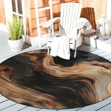 100cm 100cmNon-Slip Round Area Mat, Machine Washable Polyester, Brown Marble Pat