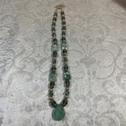 Natural Green Fluorite/Glass Necklace/Gold-tone Faux Pearls/Filigree Capped. — photo 7