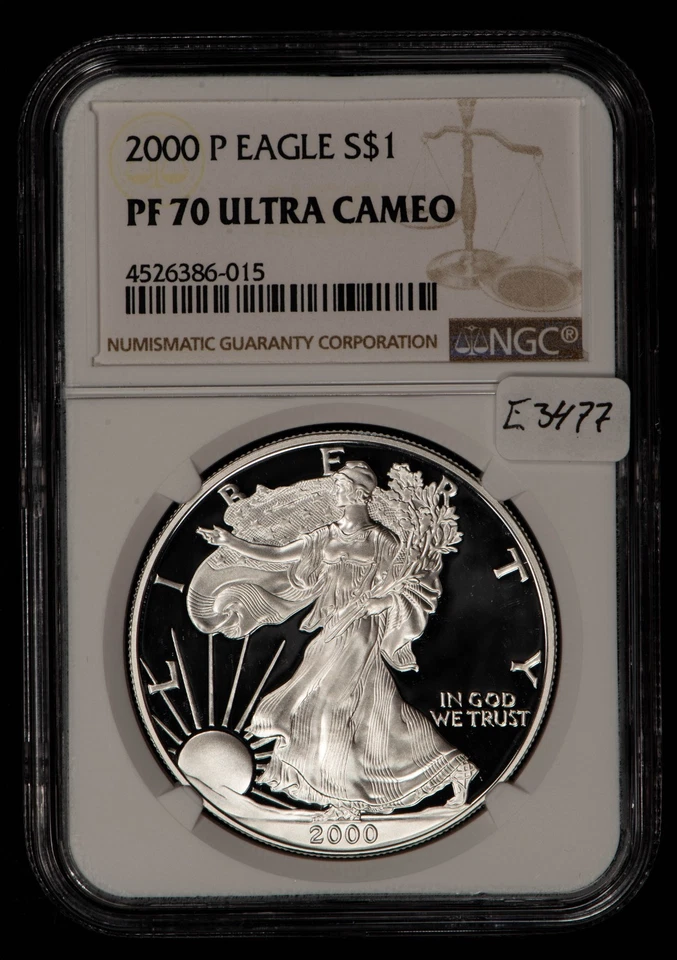 2000-P 1 oz Silver American Eagle - PQ Perfect - NGC PF 70 Ultra Cameo - E3477 - Image 2 of 4
