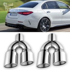 Für Mercedes-Benz C-Klasse 2x 2,5" Einlass 3,5" Auslass Doppelter Auspuff Spitze