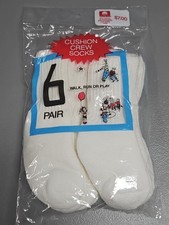 New Vintage 6 Pair Cotton Blend Socks White Crew Cushion USA Youth/Kids 4-6.5