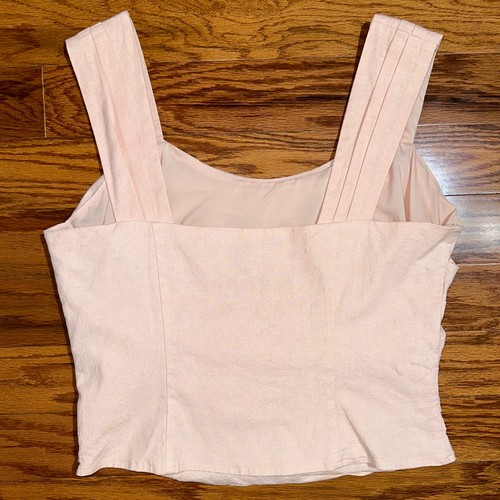 Express Linen Blend Ruched Cropped Pale Pink Tank Top Size Large - Picture 10 of 12