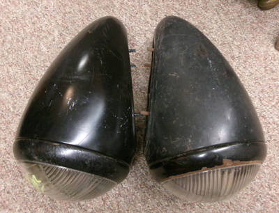 1938 Chevy HEADLIGHT ASSEMBLIES Original GM pair Guide Tiltray
