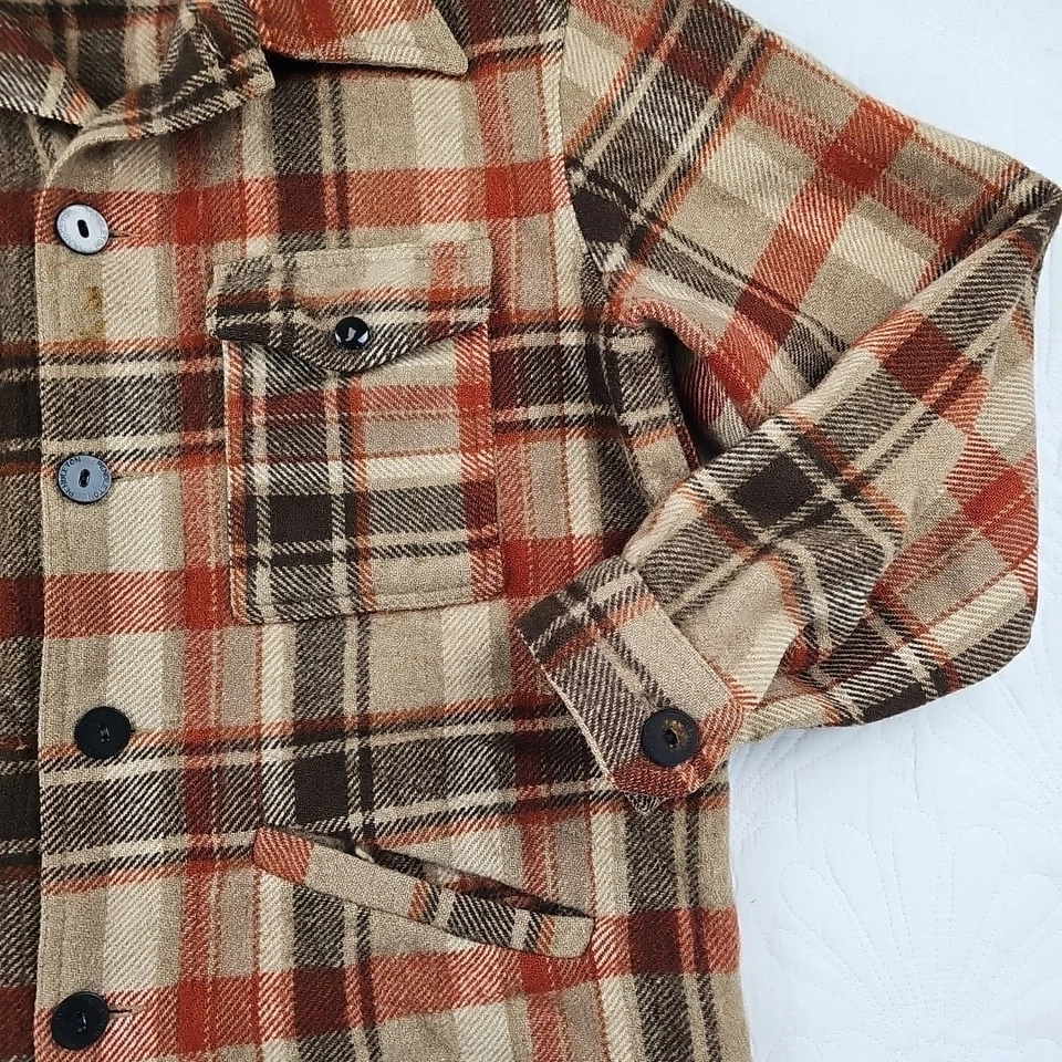 Chaqueta de Colección Pendleton Para Hombres Marrón y Naranja Lana a Cuadros Talla L Foto 3 de 4
