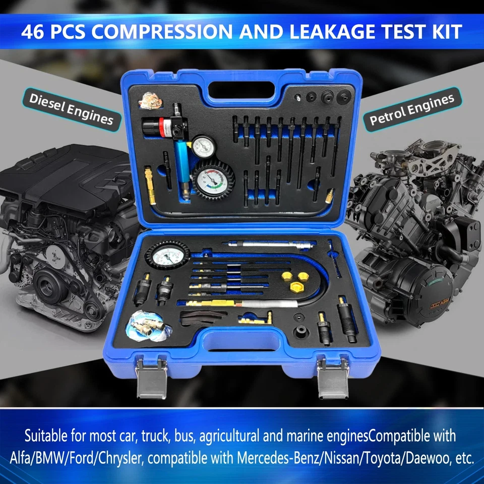 Compression Tester Automotive Cylinder Leak Down Tester Kit with Dual Gauge - Image 2 of 4