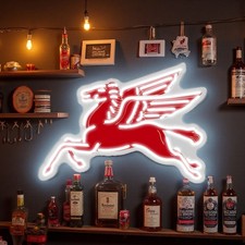 16"x12" Mobil Gas Motor Oil Pegasus LED Neon Sign With Dimmer USB Powered Light