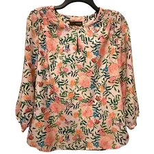 Crosby Pink Floral Butterfly Blouse Ruched Medium