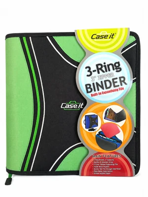 Case-It 3-Ring 3" Zipper Binder Built-In Expandable File Strong Durable U-Zipper - Image 1 of 3