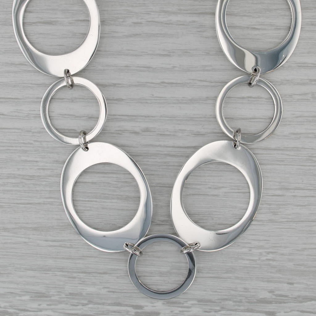 Large Circle Link Statement Necklace Sterling Sil… - image 1