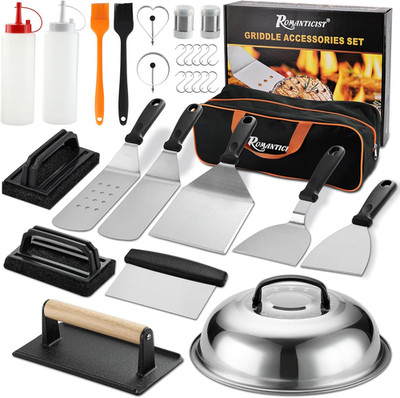Griddle Accessories Set 29PCS with Spatulas, Press, Cover & Carry Bag