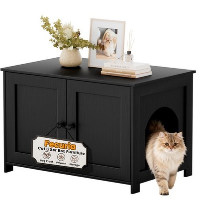 Cat Litter Box Enclosure Furniture Dog Proof, Hidden Kitty Washroom Cabinet L...