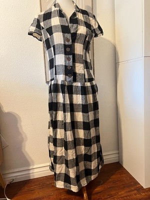 Urban Outfitters Womens Black White Check Plaid Linen Blend Maxi Dress Sz M  Long | eBay