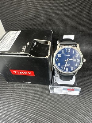 Timex Indiglo Mens Watch 38mm Blue Dial Black Leather Date Leather TW2V26600