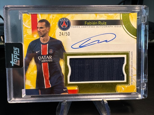 Topps 2024-25 Exhibition Paris Saint Germain Fabian Ruiz Patch Auto /50 On Card