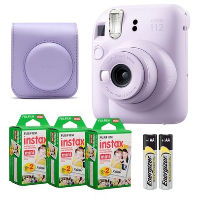 Fujifilm Instax Mini 12 Camera (Lilac Purple) w/ Case & 60 Mini Film