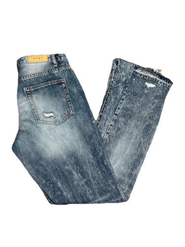 MNML Acid Wash Flare Jeans Button Fly Size 30 Inseam of 34" High Rise - Picture 1 of 5