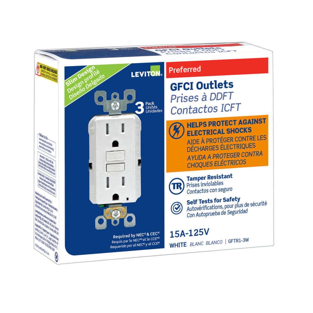 Розетка Leviton Smartlockpro Gfci 15A 125V Двухшпиндельная белая Nema 5-15R 3Pk 13790₽