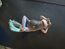 Vintinge Ceramic Glazed Frog Figure- Relaxing Garden Home Decor  Shelf Sitter