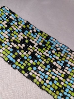 Y2K Beaded Elastic Belt Lime Green Turquoise Black White