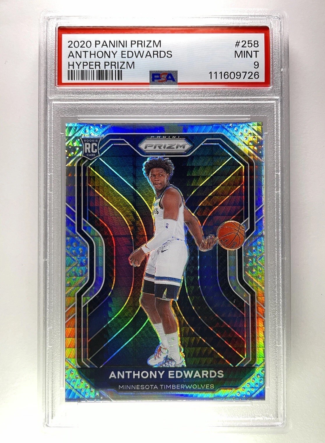 2020-21 Panini Prizm #258 Anthony Edwards Hyper Prizm Rookie RC PSA 9